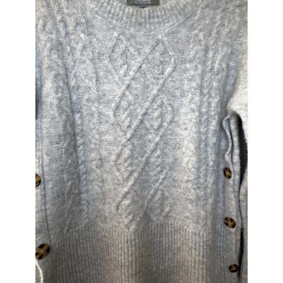 Marled Reunited Gray Knit Crewneck Sweater Large with buttons on sides - Picture 4 of 9